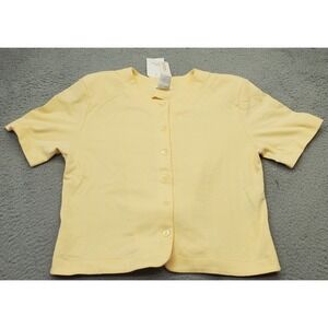 Talbots Cardigan Womens Medium Yellow Side Slit Crew Neck Button Front Tie Back